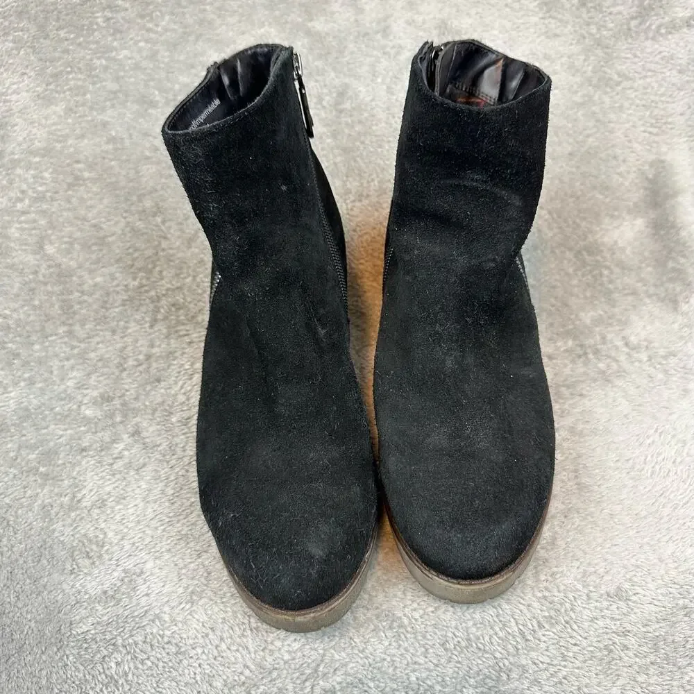 Blondo Waterproof Suede Ankle‎ Boots Womens 8.5 Black Good Block Heel B6820-015